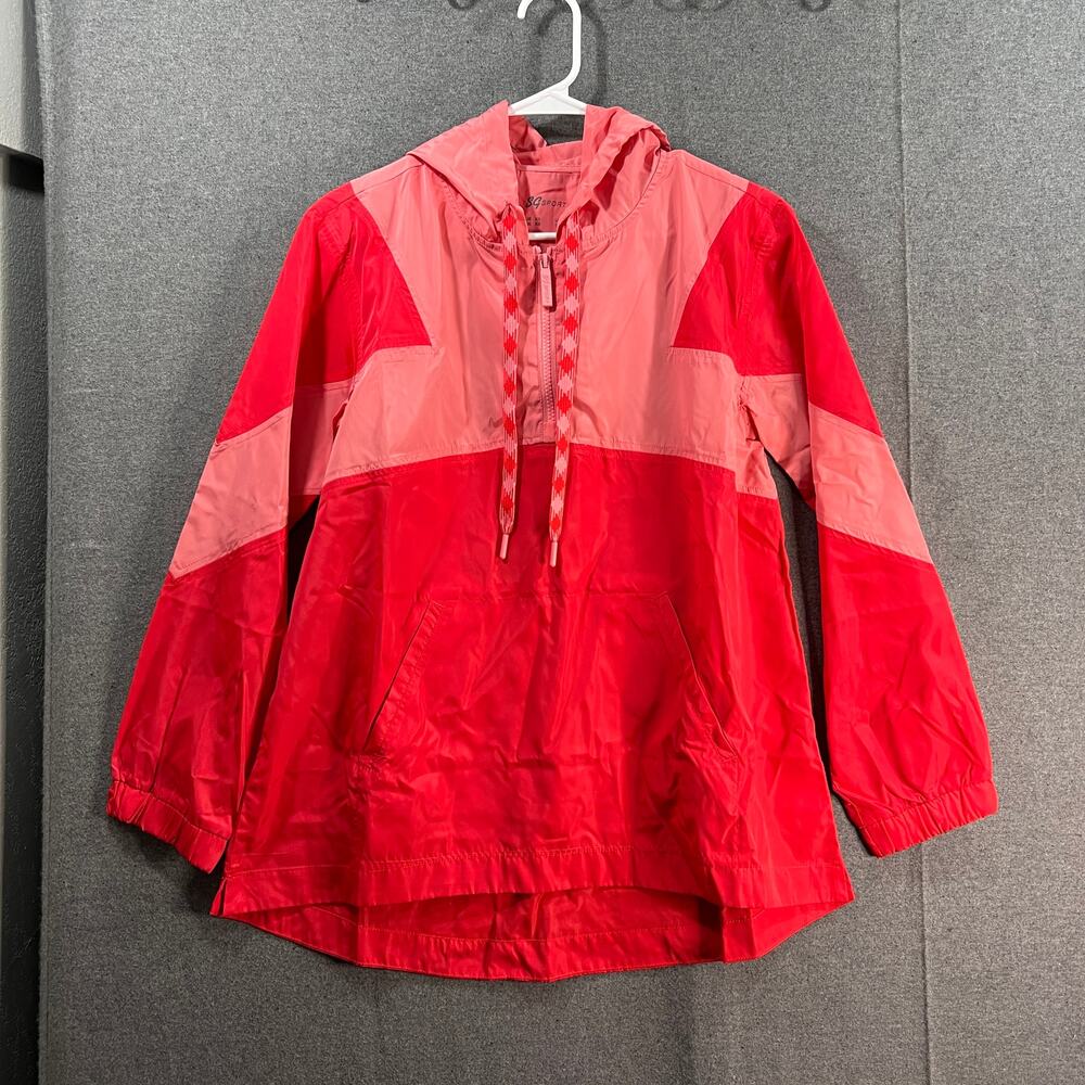 Susan Graver SG Sport Colorblacked Pullover Hooded Jac Melon/Coral X-Small